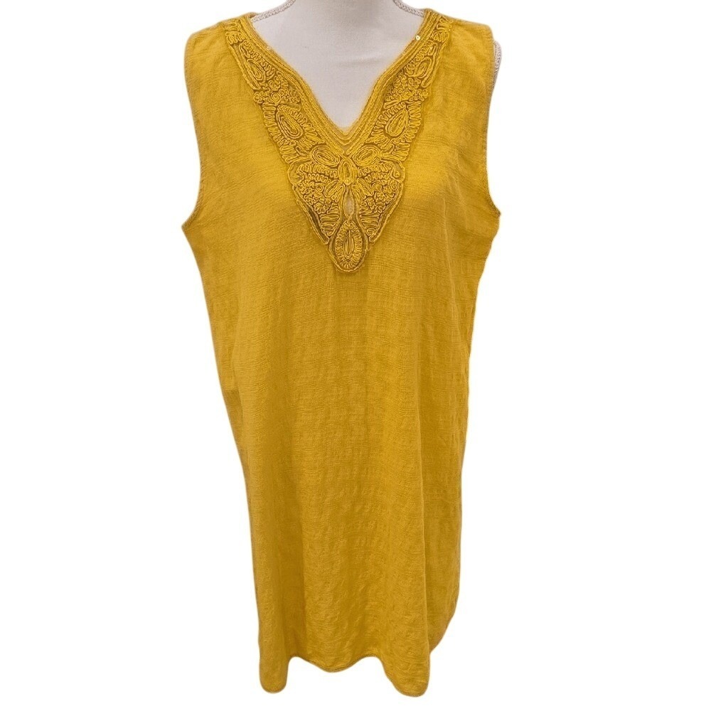 Lungo L'Arno Dress Yellow V-neck Embroidered Beach‎ Luxury Vacation Italy Large